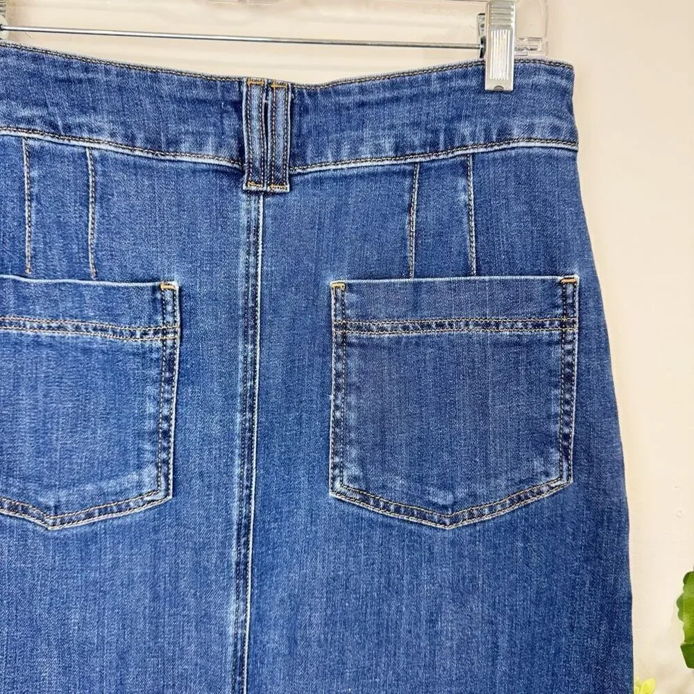 ANTHROPOLOGIE | pilcro the skipper seamed midi skirt | 6 | medium wash denim